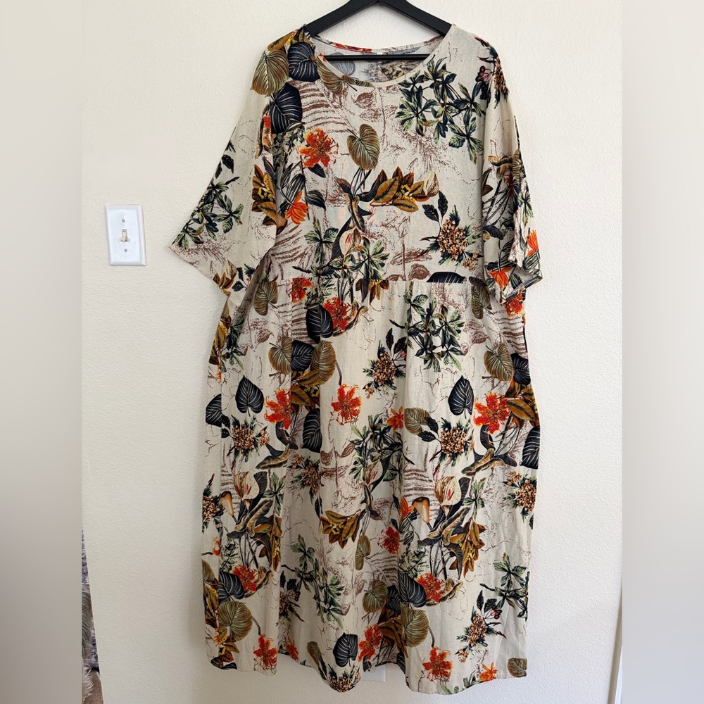 Floral Maxi Dress in Beige and Orange